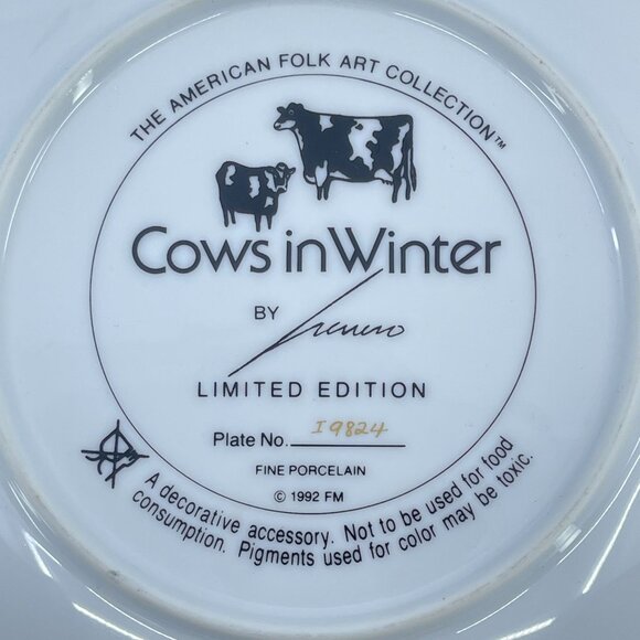 cows in winter by lowell herrero decorative plate by american folk art collectio - Picture 3 of 3